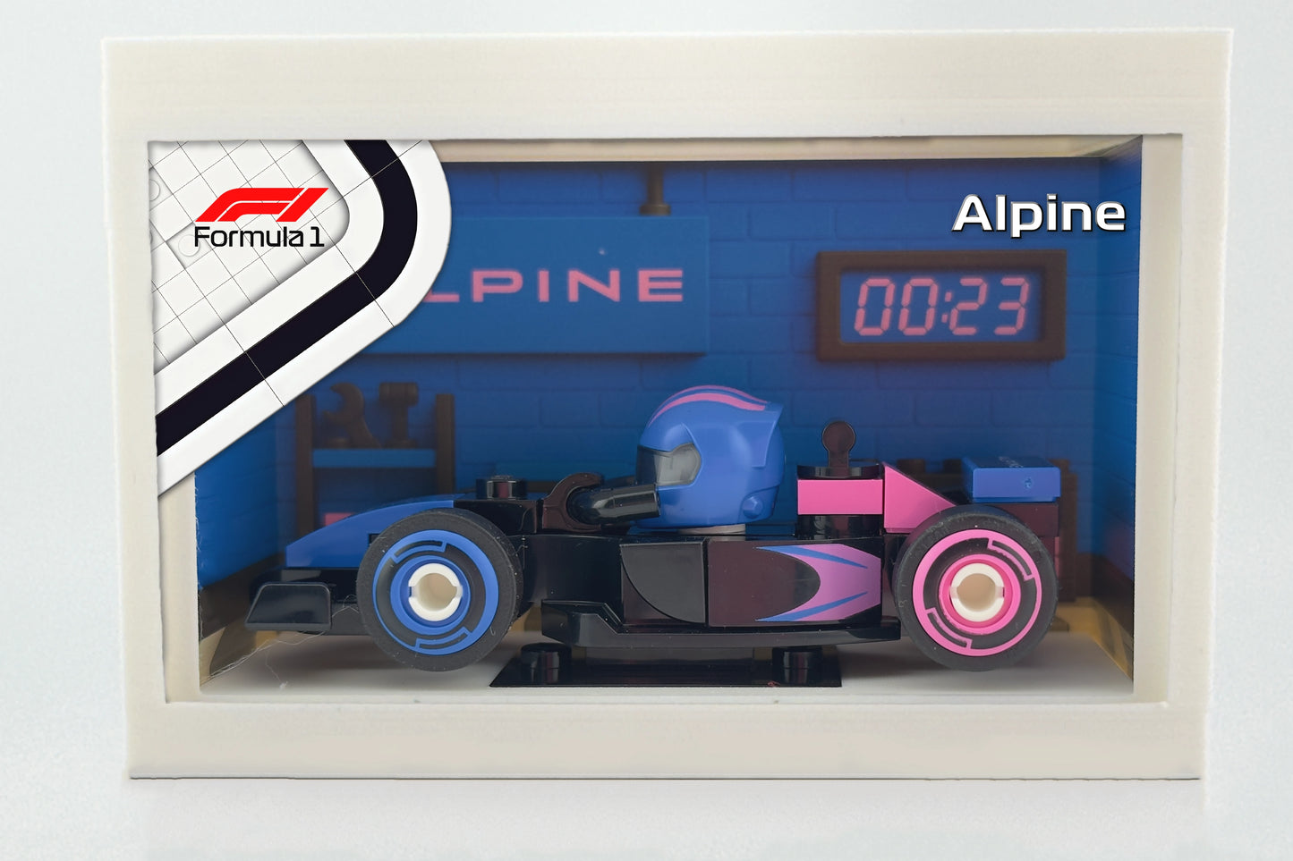 brickAtom™ Display – Formula Speed & Pit Lane Precision (LEGO® F1 Series) 🏎️🏁